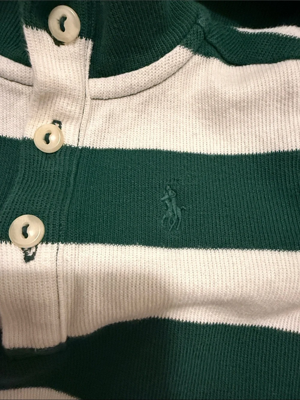 Ralph Lauren Green and White Striped Pullover with Solid Green Joggers
